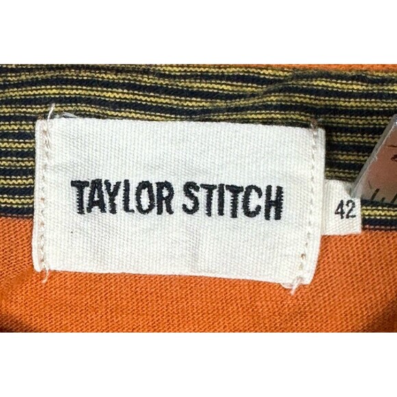 Taylor Stitch Organic Cotton Tee Shirt Men’s 42 Large Orange Striped Crewneck - Picture 3 of 6